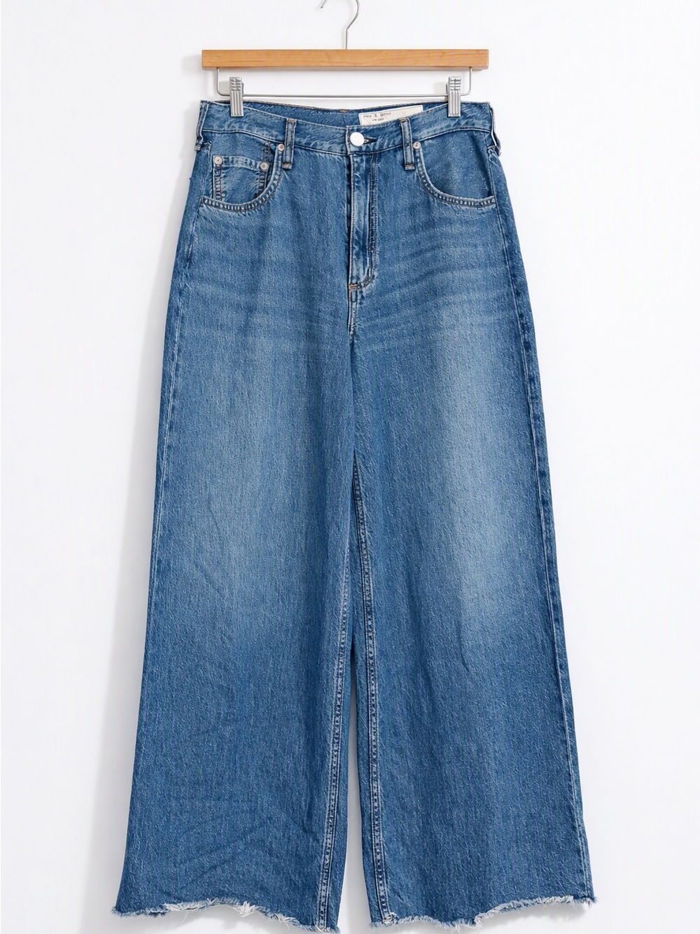 rag & bone Sofie Featherweight Ultra Wide‑Leg Raw Hem Jeans 30 in Otto - Picture 4 of 9